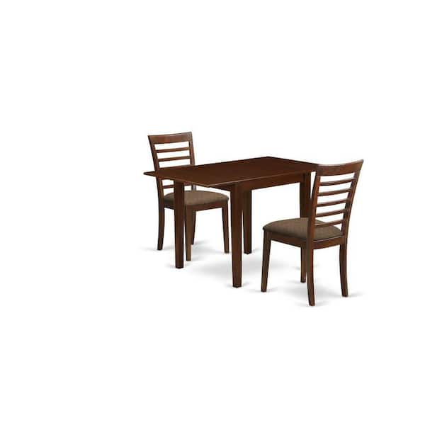 East West Furniture 3-Piece Mahogany Finish Solid Wood Top Dining Table Set