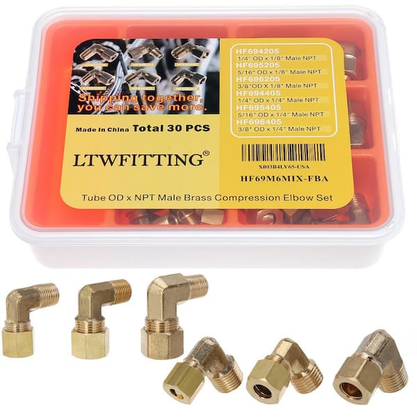 LTWFITTING Assortment Kit Tube OD x NPT Male Brass Compression Elbow Set (30-Pack)
