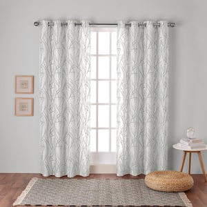 Branches Dove Grey Floral Light Filtering 54 in. x 84 in. Grommet Top Curtain Panel (Set of 2)