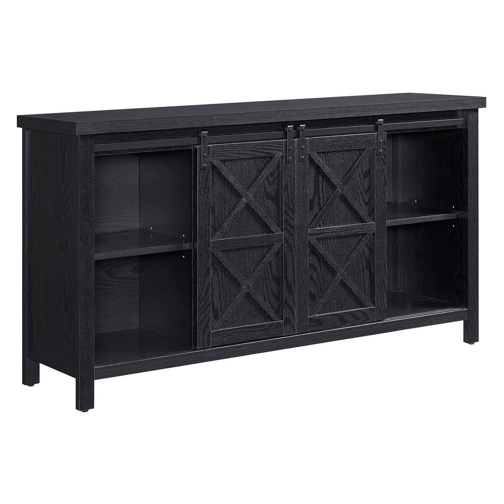 Elmwood Modern Farmhouse 58" TV Stand with Cabinet in Black Grain