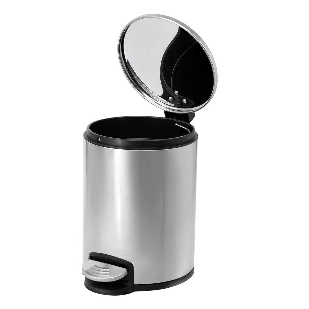 Brushed Stainless Steel Round Bathroom Trash Can with Pedal, 1.3 Gallon