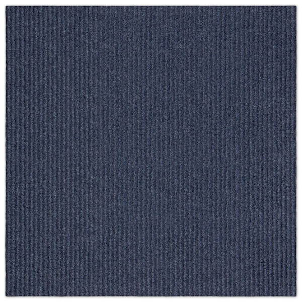 French Broad Wide Wale Blue Residential 18 in. x 18 in. Peel and Stick Carpet Tile Square (22.5 sq. ft. )