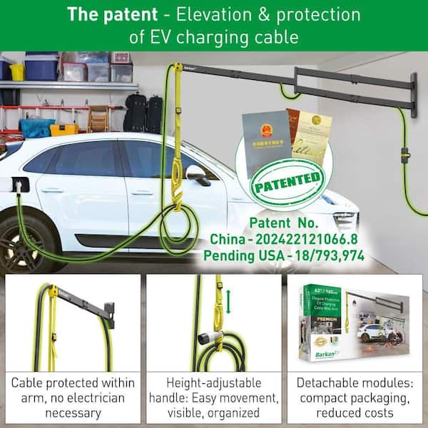 Barkan a Better Point of View Barkan, Weatherproof EV Charger Cable Wall  Arm, Retractable, Retractor Arm, 32 in. 5Y Warranty, Lvl 1, Lvl 2 Charger  EV80HD