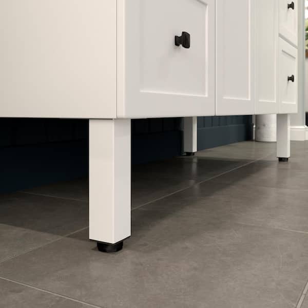 (4-Pack) 7 7/8 in. (200 mm) Matte White Metal Square Furniture Leg with Leveling Glide