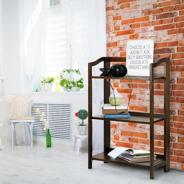 36 in. Warm Brown Wood 3-shelf Etagere Bookcase with Open Back