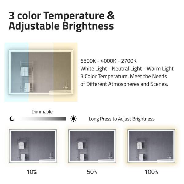 ANZZI 40 in. W x 28 in. H Rectangular Frameless LED Front