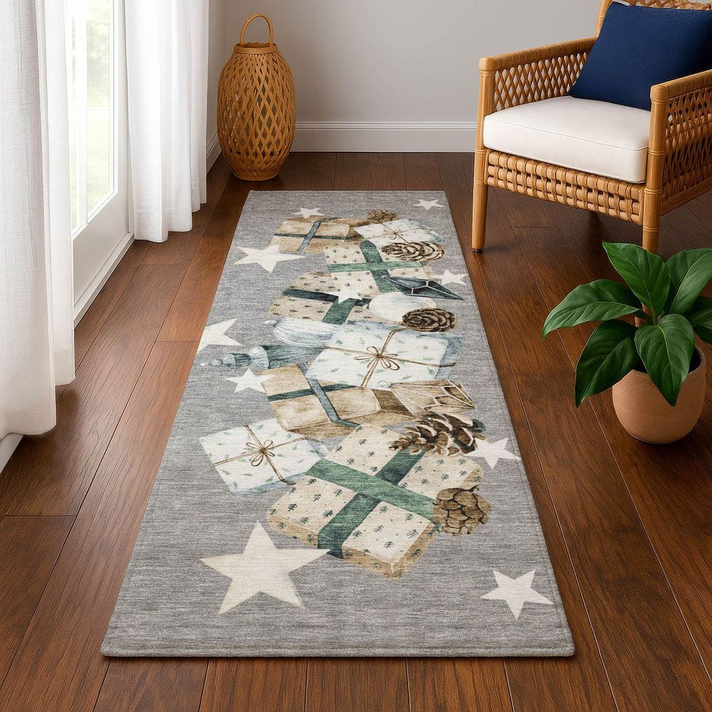 Mayfield Premium Machine Washable Abstract AMF1825 Gray 2 ft. 3 in. x 7 ft. 6 in. Runner Rug price history on PriceWatchPro