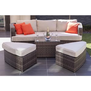 Marrakesh Brown 4-Piece Wicker Outdoor Daybed Set with Beige Cushions