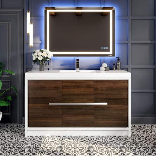 Eviva Grace 59 in. Single Sink Gray Oak Bath Vanity with White Acrylic Top (Assembled)