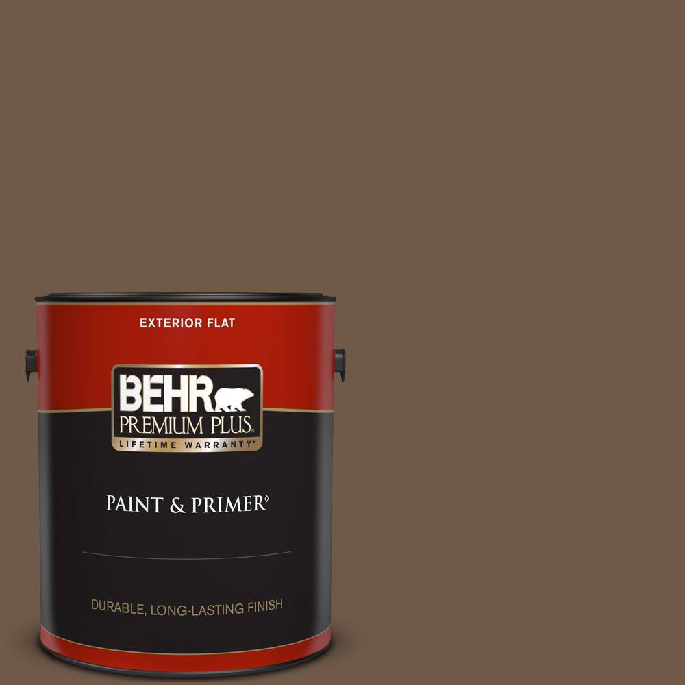 BEHR PREMIUM PLUS 1 gal. N2307 Rustic Tobacco Flat Exterior Paint & Primer 430001 The Home Depot