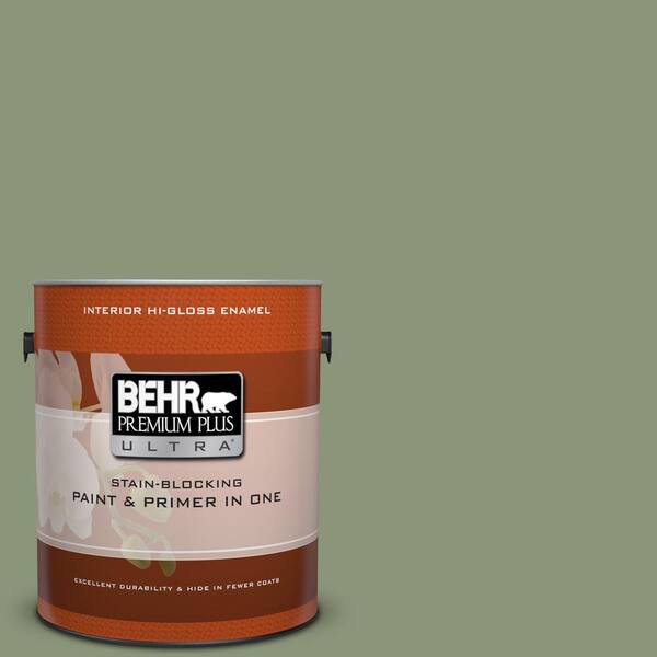 BEHR Premium Plus Ultra 1 gal. #420F-5 Olivine Hi-Gloss Enamel Interior Paint and Primer in One