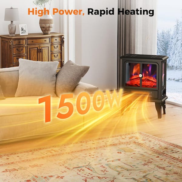 14 in. Freestanding Electric Fireplace, Electric Fireplace Stove with Adjustable 3D Flame Effect, Small Corner Heater