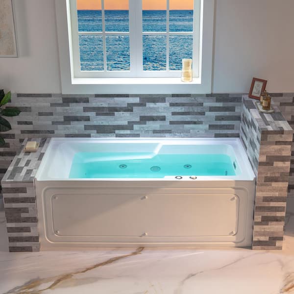 WOODBRIDGE 60 in. x 30 in. Whirpool & Heated Bathtub with Right Drain in White