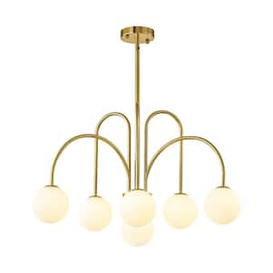 Ayden 6-Light Gold Contemporary Dimmable Sputnik Sphere Chandelier with Opal Glass Globe Bubble