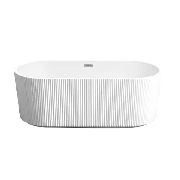 59 in. x 30 in. Soaking Bathtub with Center Drain in Gloss White