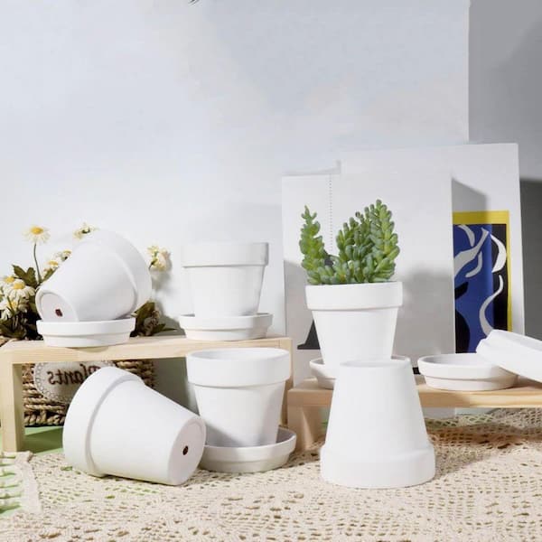 White Terracotta Indoor/Outdoor Planter with Saucer (3 in. W x 3