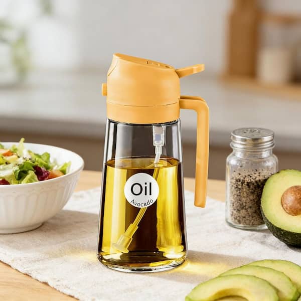 Numhew 16 oz. Orange Glass 2 in 1 Oil Dispenser, Food Grade