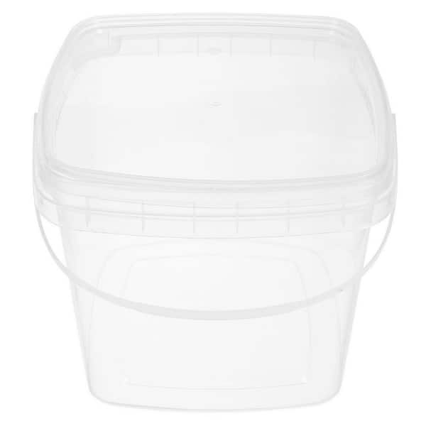 Heavy-Duty Square Clear Plastic Bucket with Handle and Lid for Food Storage, Ice, Paint and Industrial