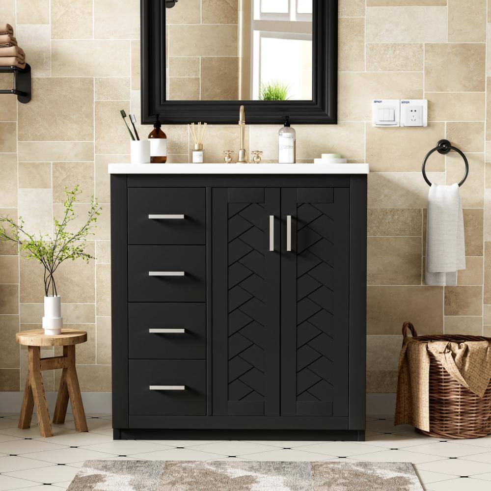 30 in. Single Sink Freestanding Black Bath Vanity with White Ceramic Top, Soft Close, Unassembled price history on PriceWatchPro