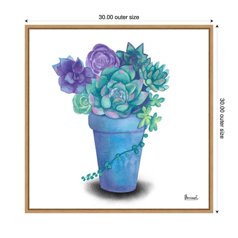 Turquoise and Purple Succulents Canvas Print with Maple Frame