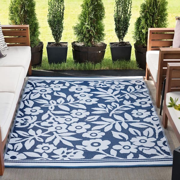 Sunset Floral Navy 9 ft. x 12 ft. Indoor/Outdoor Area Rug