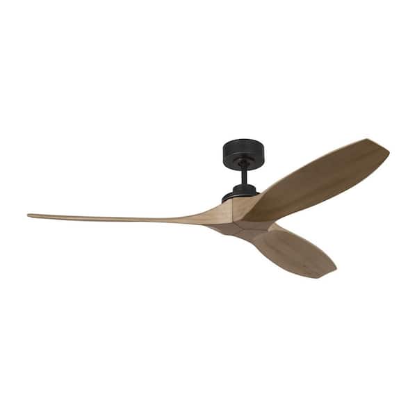Generation Lighting Collins 60 in. Smart Home Indoor/Outdoor Matte Black Ceiling Fan with Natural Honey Blades, DC Motor and Remote