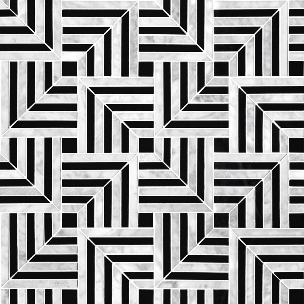 11.81" x 11.81" Black and White Marble Mosaic Tile