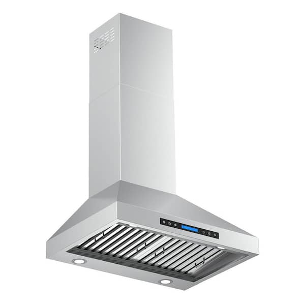 30 in. 900 CFM Convertible Wall Mount Downdraft in Stainless Steel with 4-Lights, Touch Control LCD and Remote
