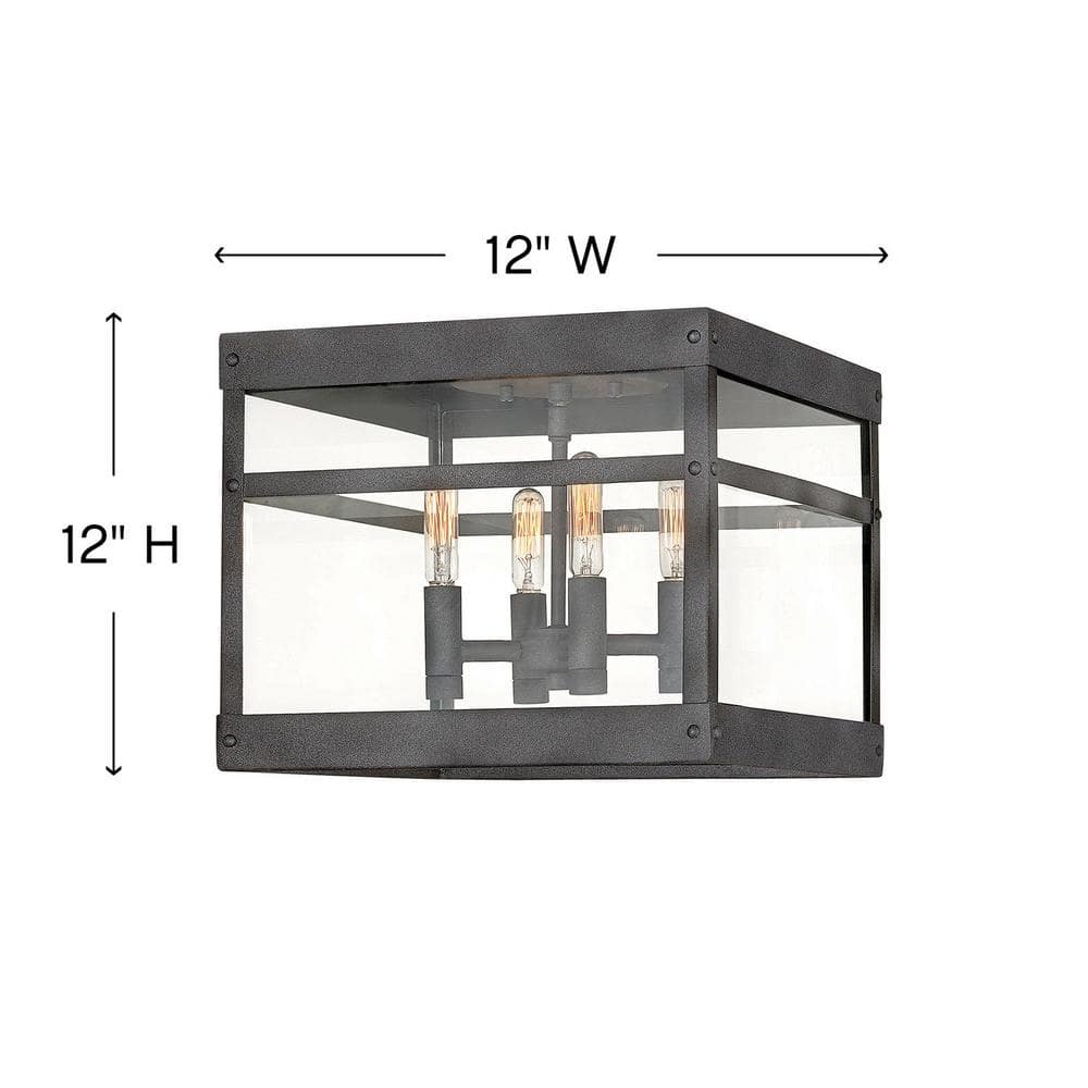 Transitional Aged Zinc 4-Light Outdoor Flush Mount with Clear Glass