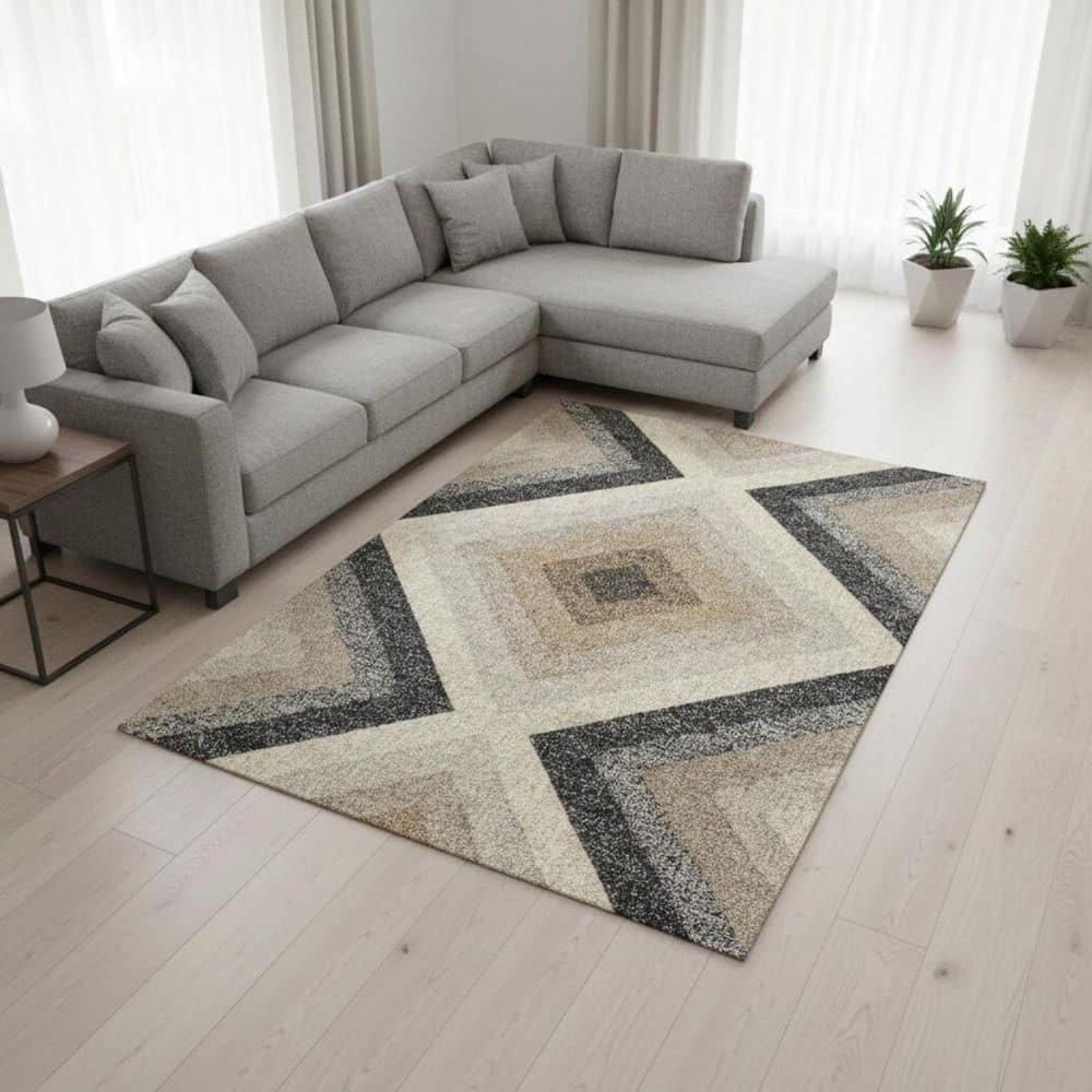 8' X 11' Gray Beige And Black Geometric Area Rug price history on PriceWatchPro