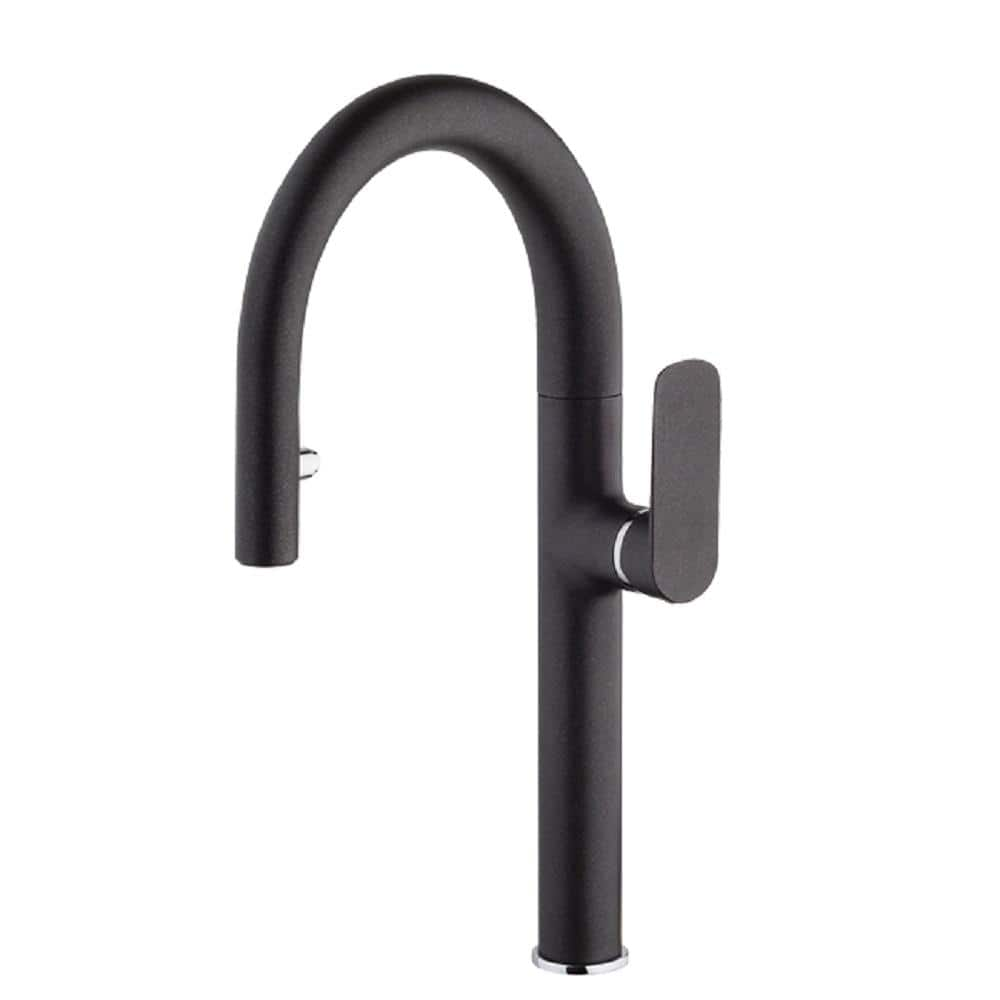 LaToscana Nove Single Handle Pull Down Sprayer Kitchen Faucet in Black Metallic