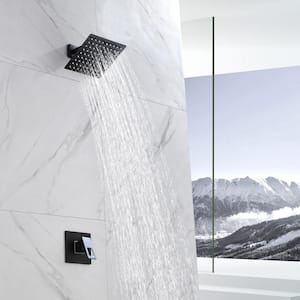 1-Spray Patterns 1.5 GPM 7.87 in. Square Wall Mounted Fixed Shower Head with Rough-In Valve in Matte Black