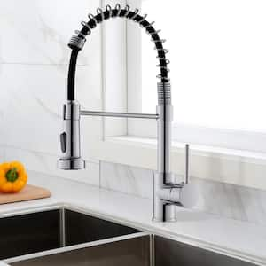 Single Handle Deck Mount Pull Down Sprayer Kitchen Faucet in Silver