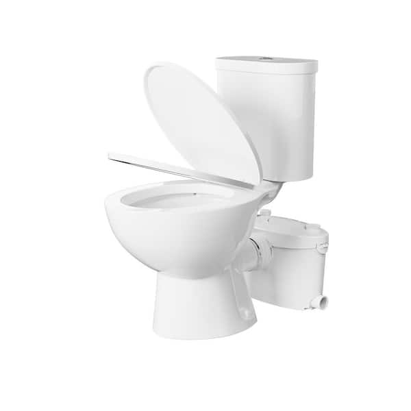1.34 HP Round Upflush Toilet for Basement, 0.8/1.28 GPF Dual Flush Macerator Toilet, 4 Water Inlets for Bathroom Sewage