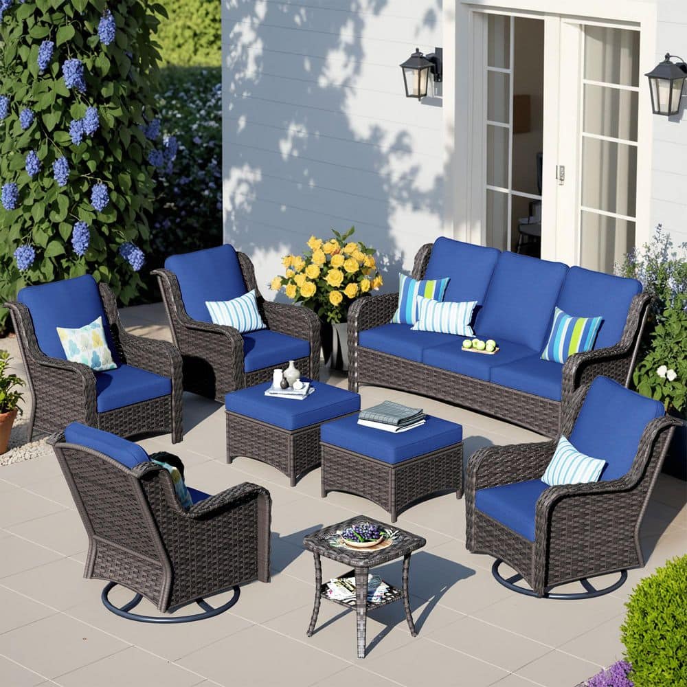 HOOOWOOO Oreille Brown 8-Piece Wicker Outdoor Patio