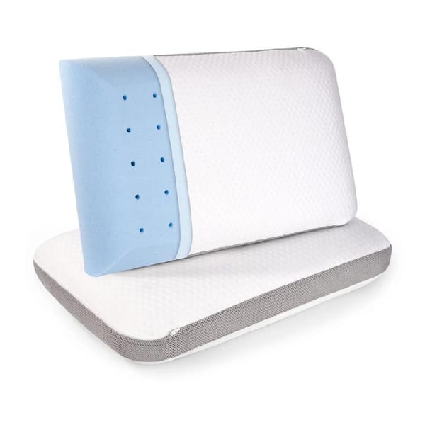 Afoxsos 2-Piece Memory Foam Standard Bread Pillow with Cooling Gel and Breathable Knitted Fabric for Comfortable Sleep, White