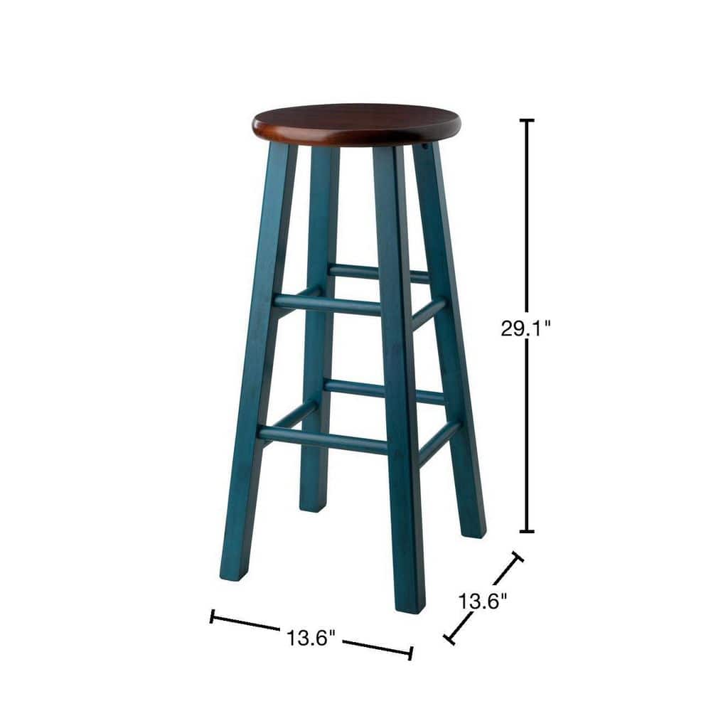 Rustic Teal and Walnut 29" Solid Wood Backless Bar Stool