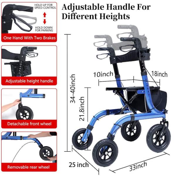 Anqtovp 4-Wheel Rollator Walker with Seat and Backrest
