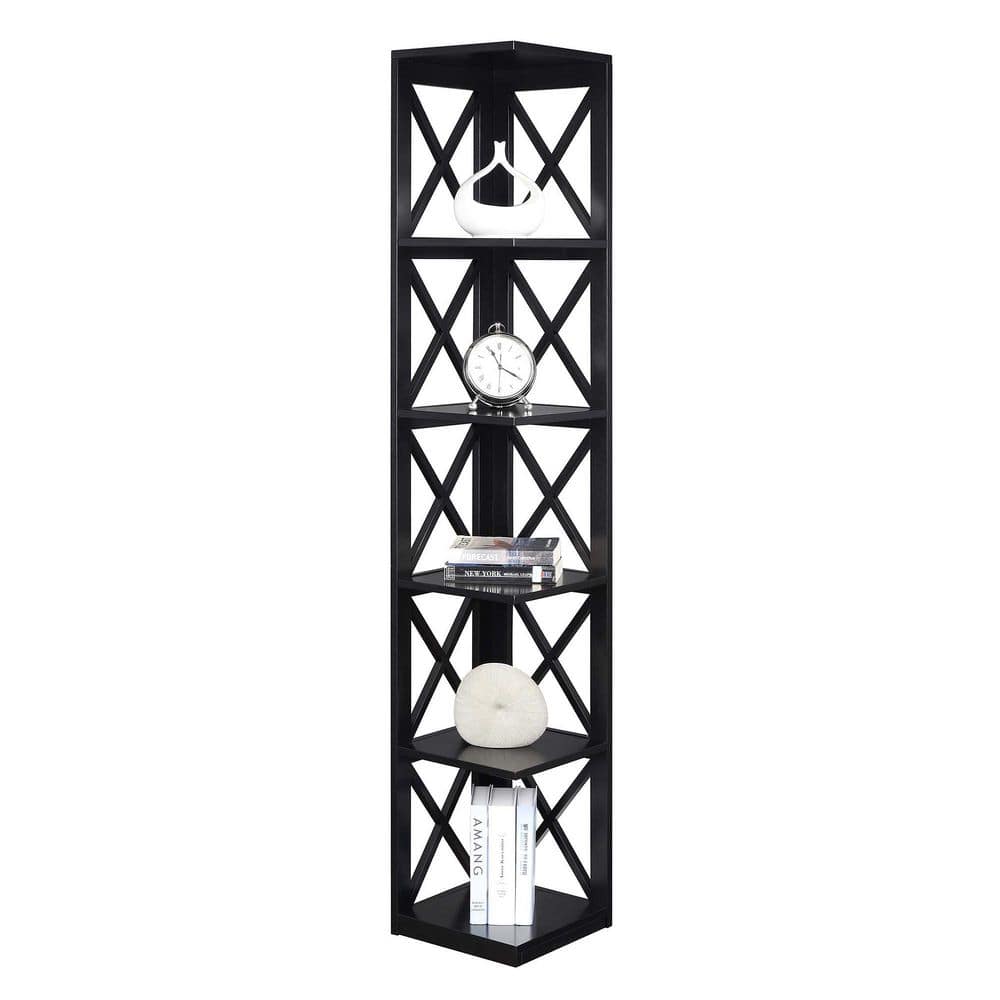 Black 5-Tier X-Frame Corner Bookcase for Kids