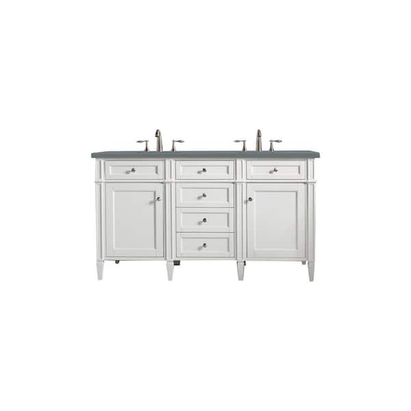 James Martin Vanities Brittany 60.0 in. W x 23.5 in. D x 34 in. H Bathroom Vanity in Bright White with Cala Blue Quartz Top