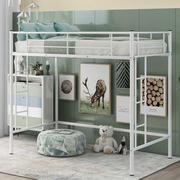 HomeRoots Amelia White Twin Loft Bed with Ladder
