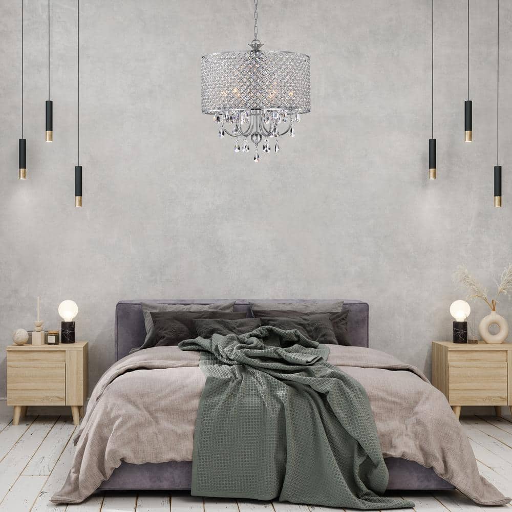 Chrome Mini Crystal Candle Drum Chandelier, 22"