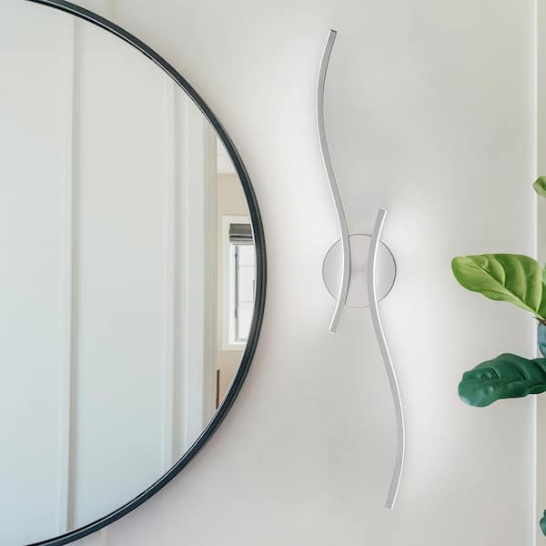 Halia 2-Light 31.5 in. Mordern Integrated LED Nickel Bath Vanity Light with Curve Shape