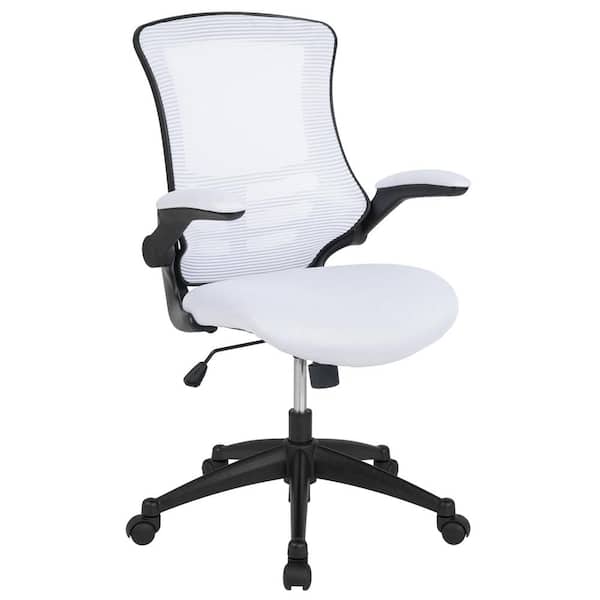 Carnegy Avenue Kelista Mid-Back Mesh Swivel Ergonomic Task Office Chair in White with Flip-Up Arms