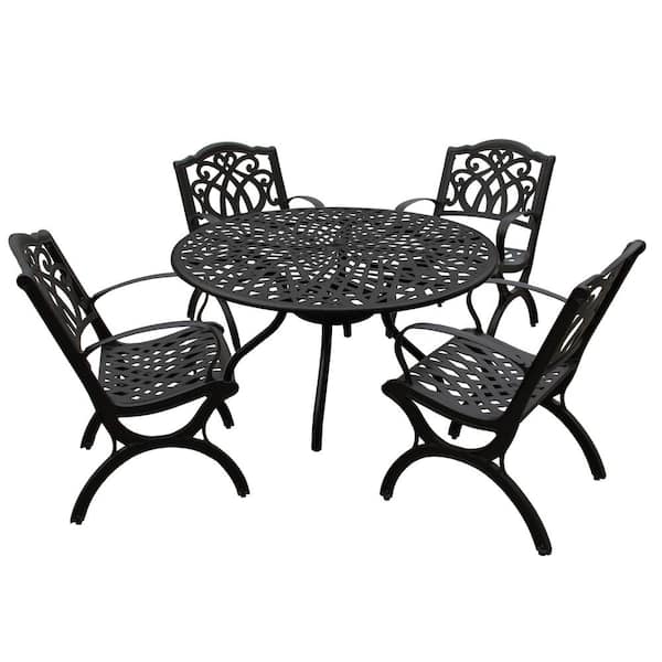 Oakland Living Black 5-Piece Round Aluminum Mesh Outdoor Dining Set with 4-Chairs