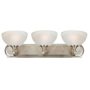 Glacier Point Collection 3-Light Satin Nickel Bathroom Vanity Light with Ivory Cloud Glass Shade