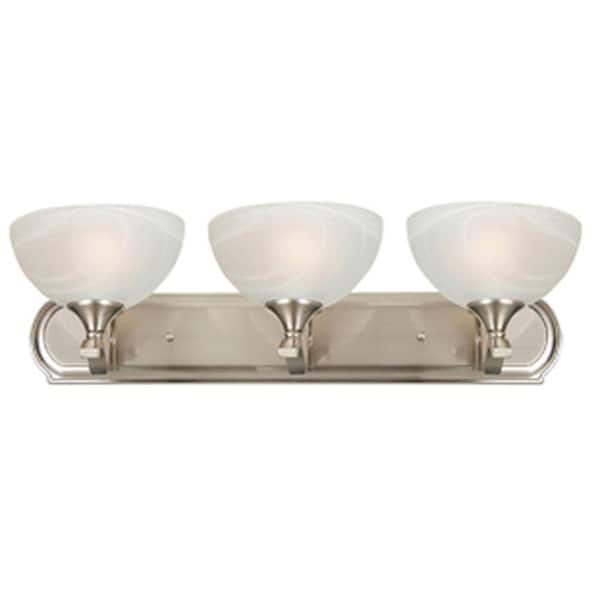 Yosemite Home Decor Glacier Point Collection 3-Light Satin Nickel Bathroom Vanity Light with Ivory Cloud Glass Shade