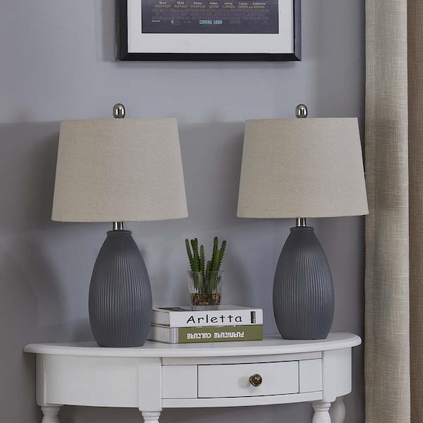 Maxax Sacramento 22.25 in. Gray Ceramic Dimmable Table Lamp with Teal