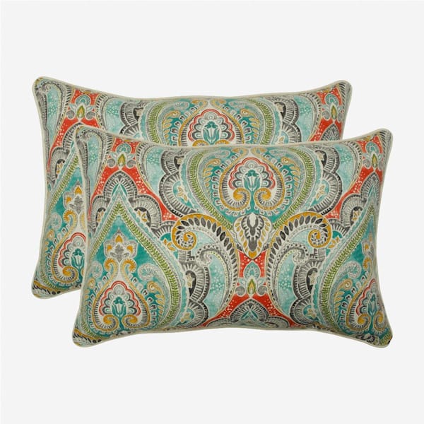 Pillow Perfect Paisley Blue/Multi Pretty Rectangular Outdoor Lumbar Pillow 2-Pack