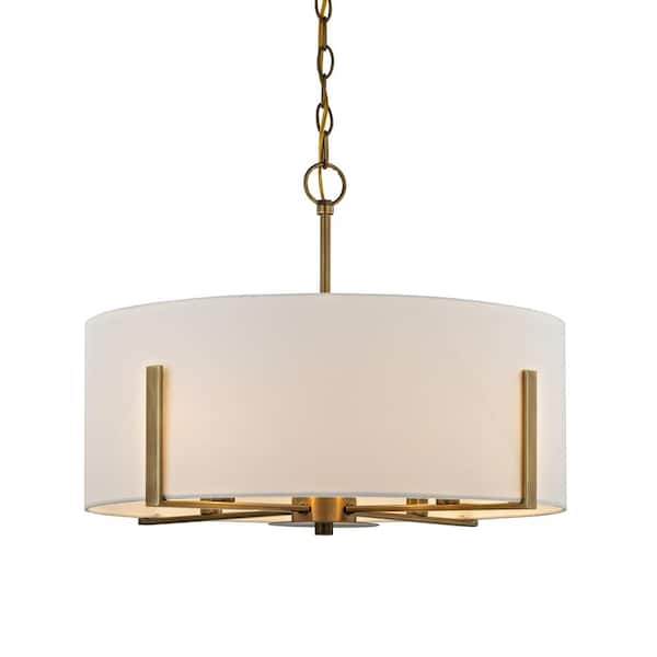 Home Decorators Collection Manhattan 4-Light Aged Brass Chandelier with Cream Colored Drum Shade